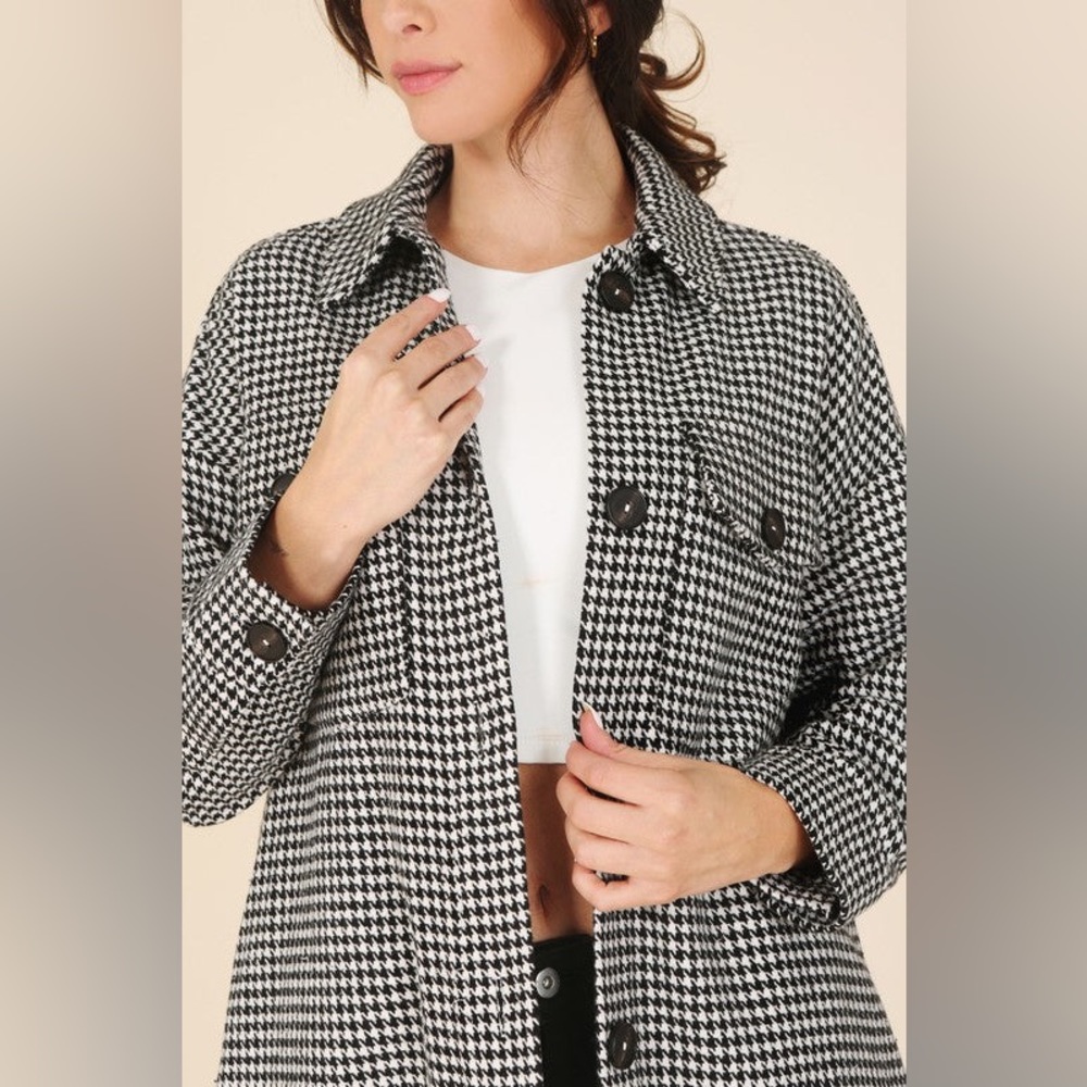 Hound tooth long shacket
